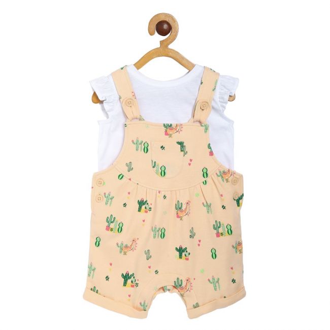 Pack of 2 knit dungaree set - cream