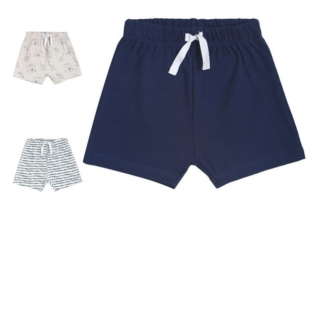 Boys Beige/White Base/Navy 3 Pack Shorts