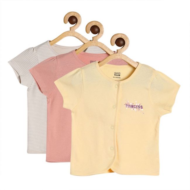 Girls Pink / Yellow / Beige 3 Pack Front Open Vest