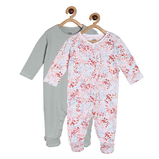 Girls Green/Offwhite Base 2 Pack Sleep Suit