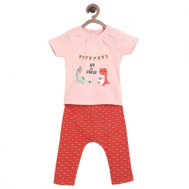 Pack of 2 top and bottom set - baby pink & red