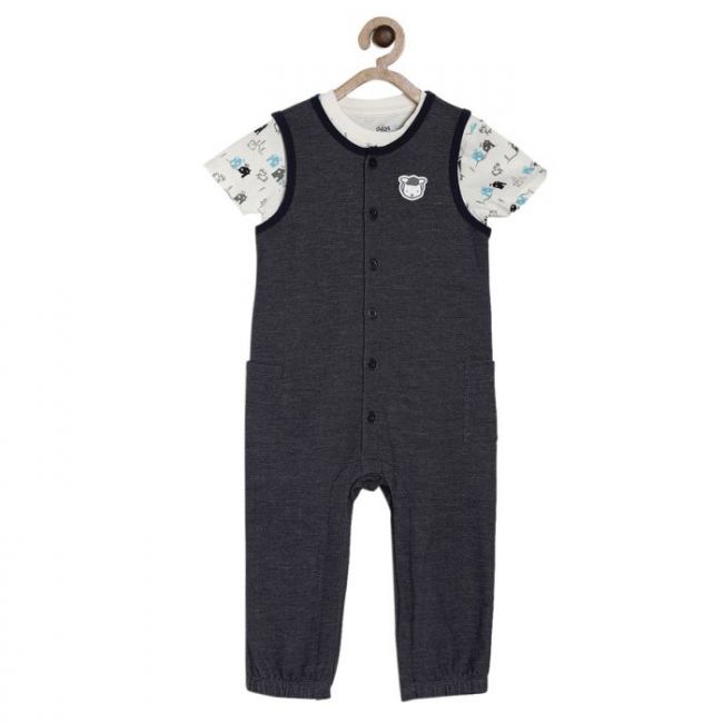 Pack of 2 knit dungaree set - navy