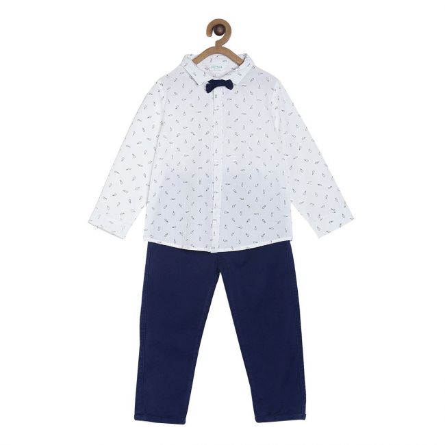 Pack of 2 shirt and woven pant - white & navy blue