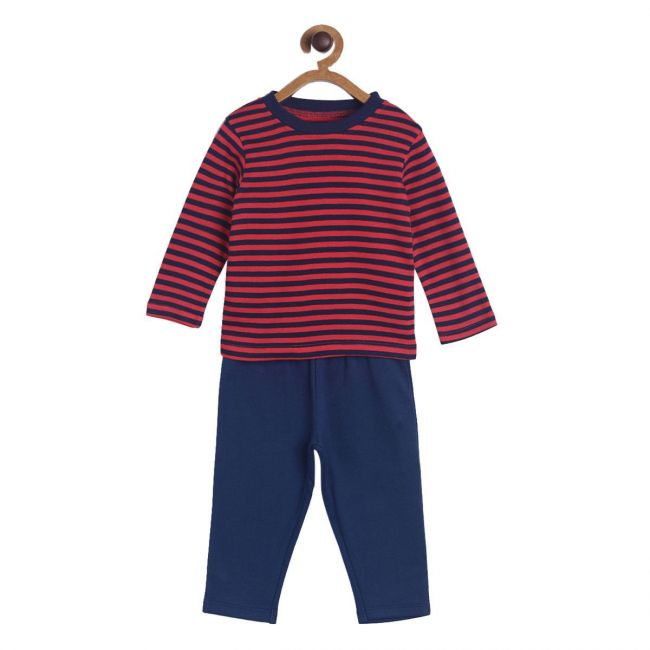 Pack of 2 t-shirt and knit bottom - maroon & navy blue
