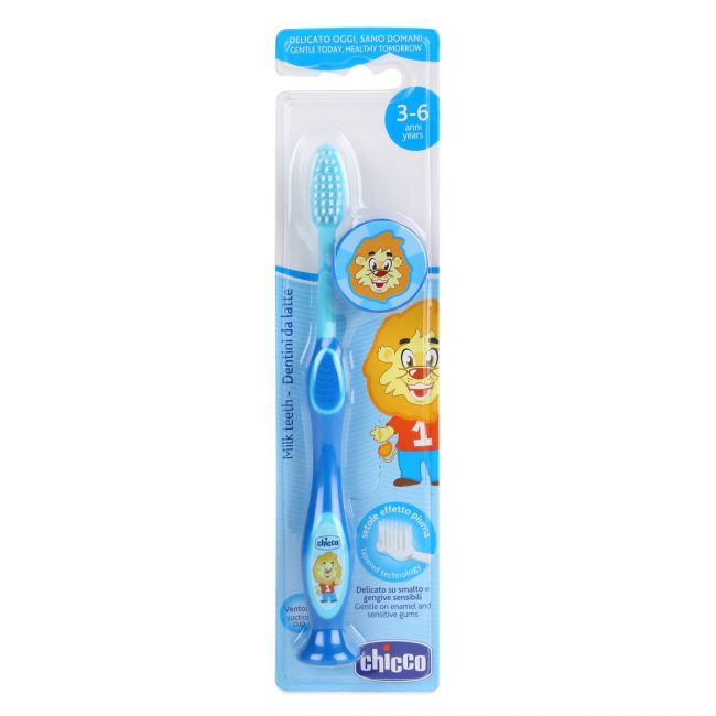 Chicco Blue Toothbrush 3 to 6 Years, Soft Toothbrush with ultra-fine ends for a delicate action on enamel and sensitive gums