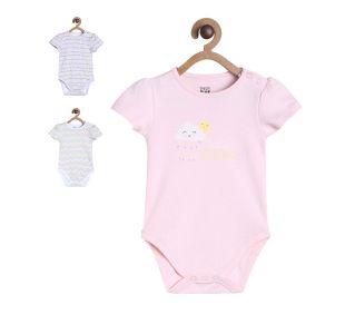 Girls Pink/White Base /Yellow 3 Pack Body Suit