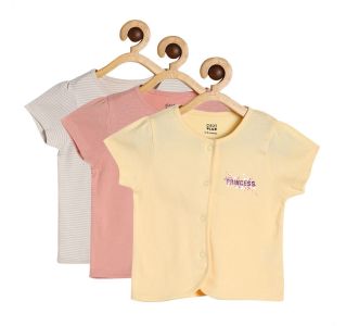 Girls Pink / Yellow / Beige 3 Pack Front Open Vest