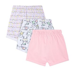 Girls Lavender/White Base/Pink 3 Pack Shorts