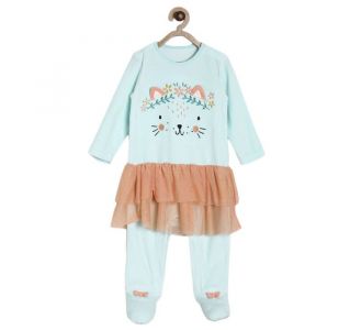 Pack of 1 sleep suit - turquoise blue & light brown