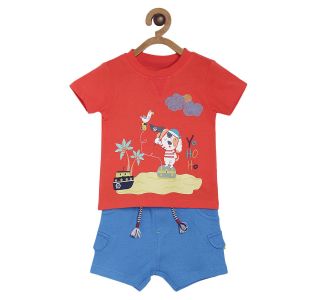 Pack of 2 t- shirt & shorts set - red & blue