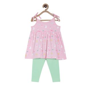 Pack of 2 t-shirt & bottom set - baby pink & mint green
