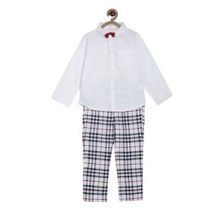 Pack of 2 shirt and woven pant - white & dark blue