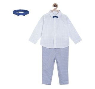 Pack of 3 woven shirt&woven trouser - white & blue