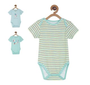 Pack of 3 body suit - white & turquoise blue