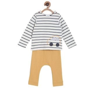 Pack of 2 t-shirt and knit bottom set - white & light brown