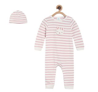 Pack of 2 romper with cap  - white & pink