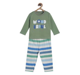 Pack of 2 t-shirt and knit bottom - jade green & blue