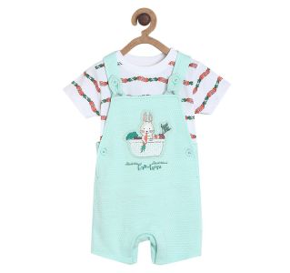Pack of 2 dungaree set - white & turquoise green