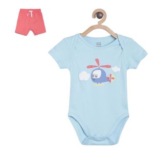 Pack of 2 bodysuit and shorts set - sky blue