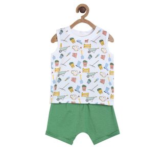 Pack of 2 tee and shorts set - white & jade green