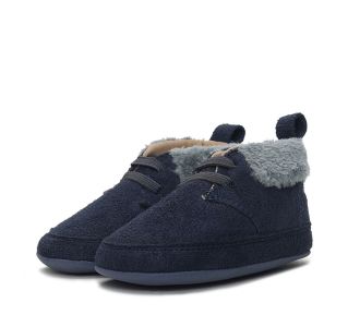 Boys Navy Boots With Fur Softsole